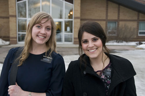 Sister Tomkinson (left) and Sister Smith spend every waking hour of the day together as they serve their mission. Photo by Khang Nguyen.