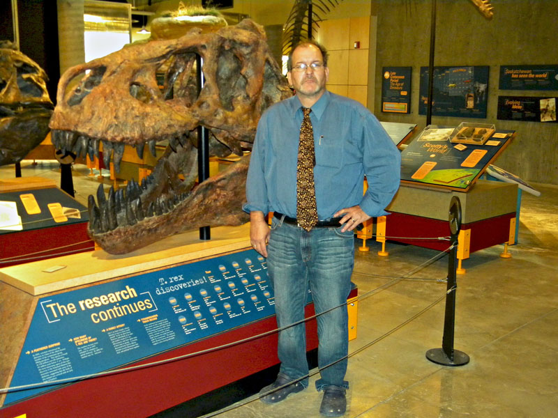 Tim Tokaryk, head of the paleontology program at the Royal Saskatchewan Museum with 'Scotty' the Tyrannosaurus Rex.